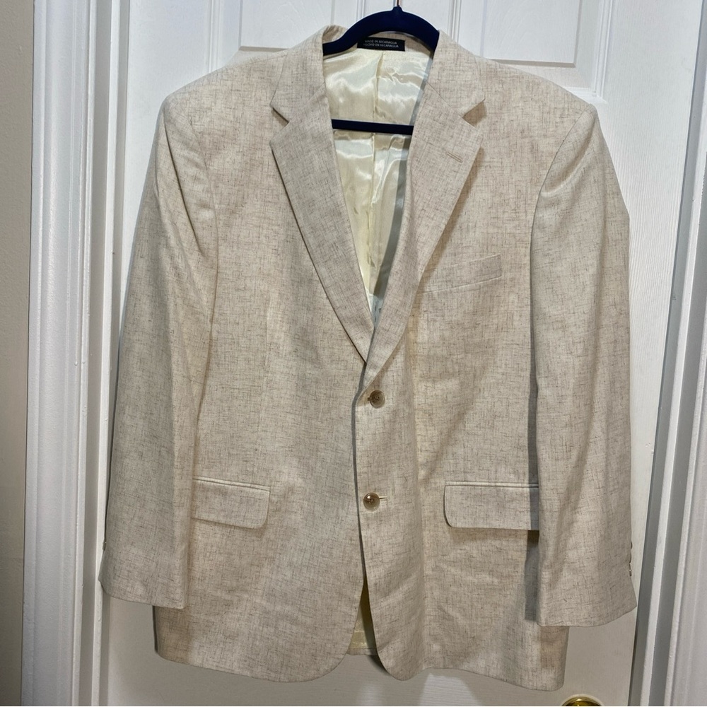 David Taylor Blazer Mens 42S Beige Linen Rayon Blend 2 Button Sport Coat Jacket